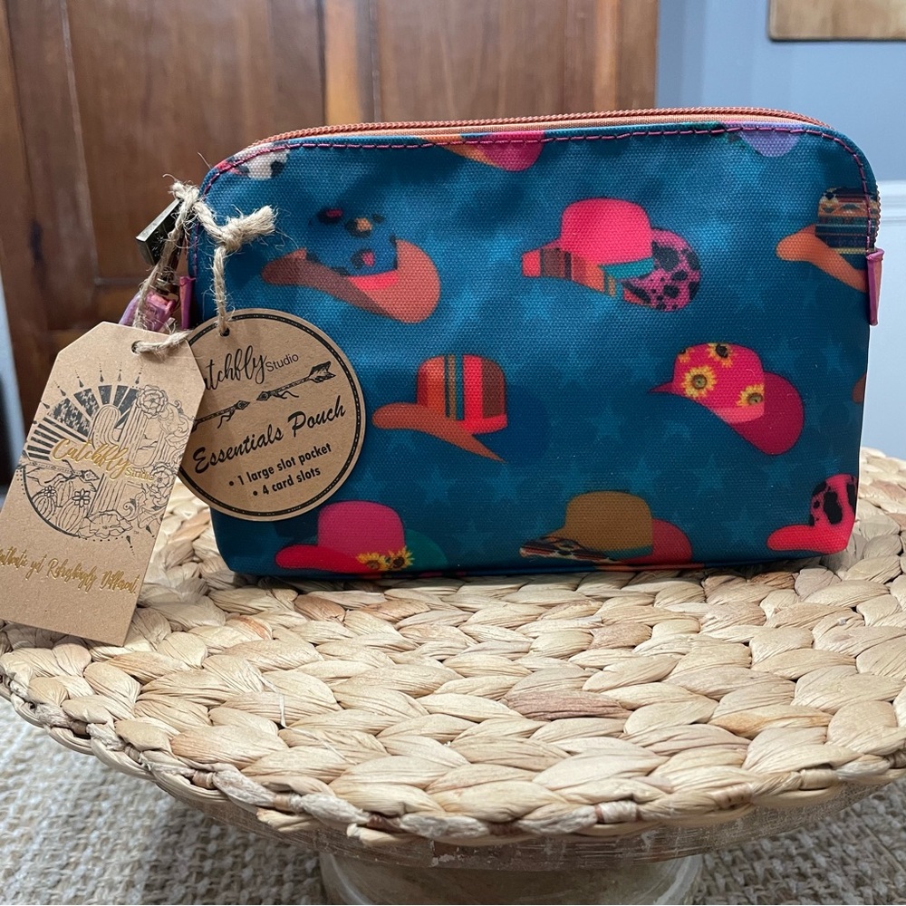 Catchfly Studio Essentials Pouch Detachable Wristlet Cowboy Hat Animal Print